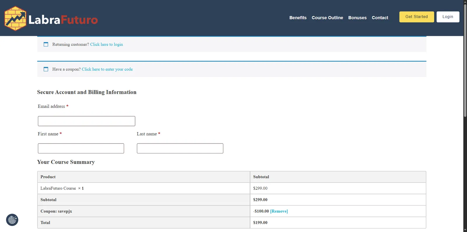 Screenshot showing verification of promo code savepjx applied at checkout.