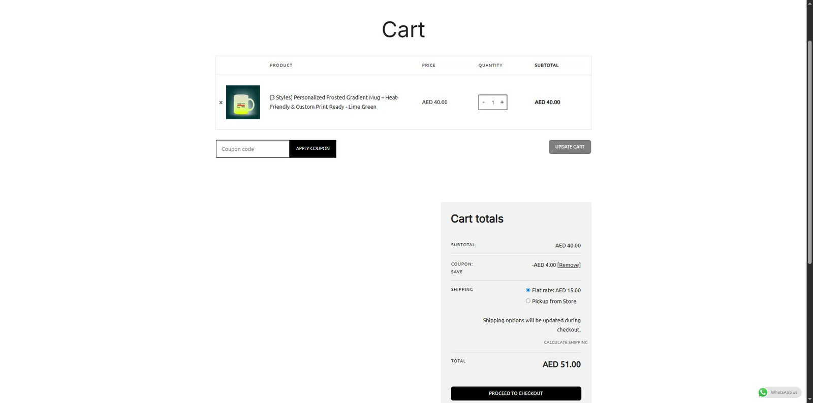 Screenshot showing verification of promo code SAVE applied at checkout.