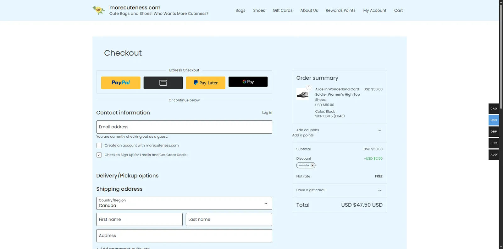 Screenshot showing verification of promo code saverbx applied at checkout.