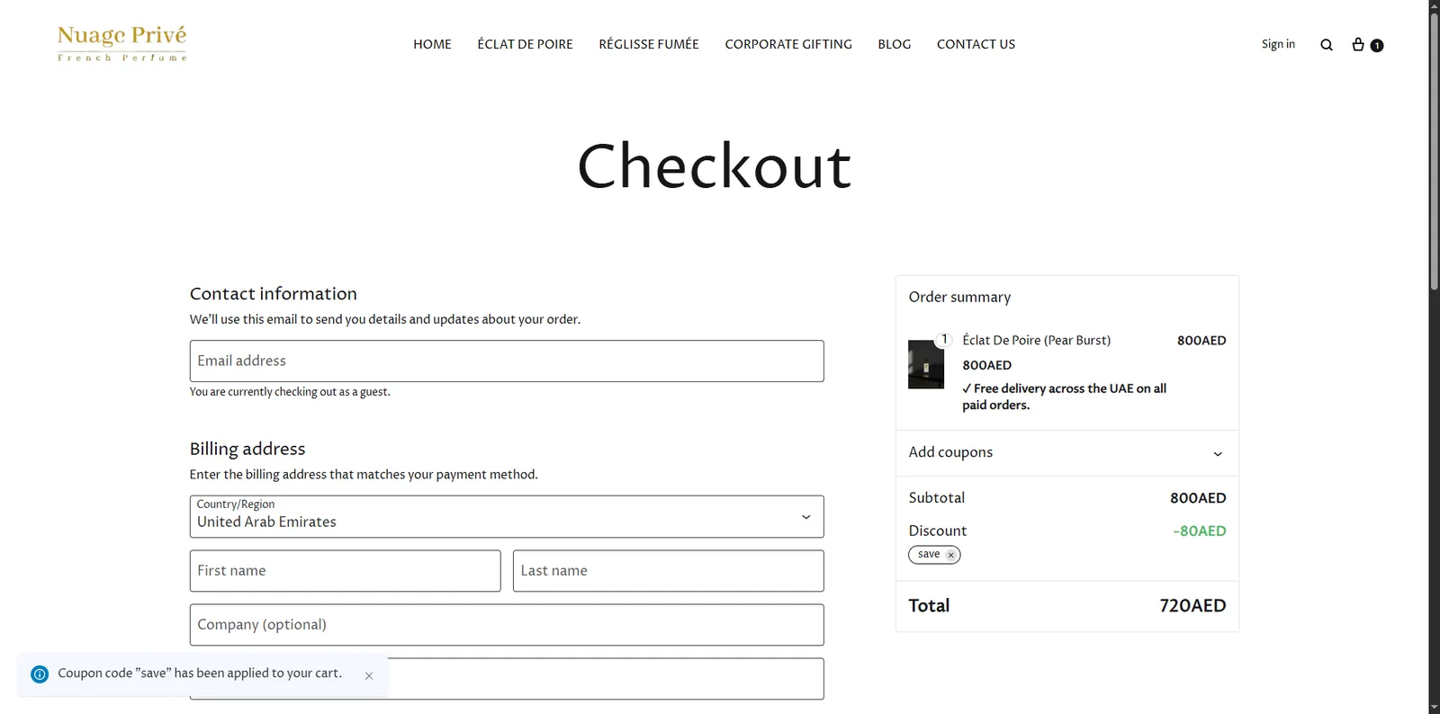 Screenshot showing verification of promo code save applied at checkout.