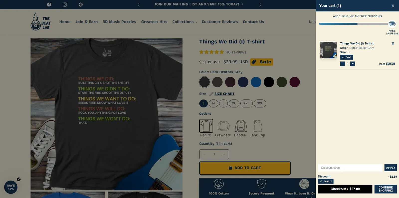 Screenshot showing verification of promo code SAVE applied at checkout.