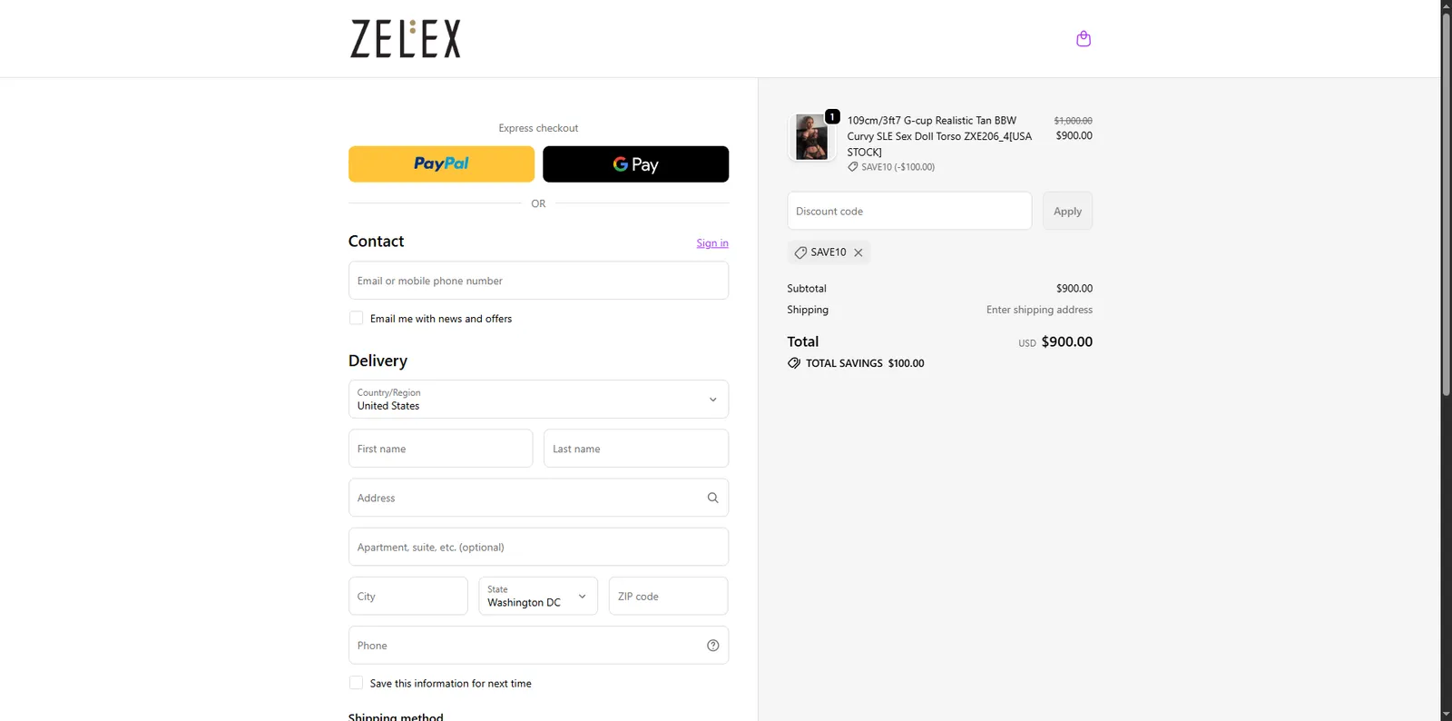 Screenshot showing verification of promo code SAVE10 applied at checkout.